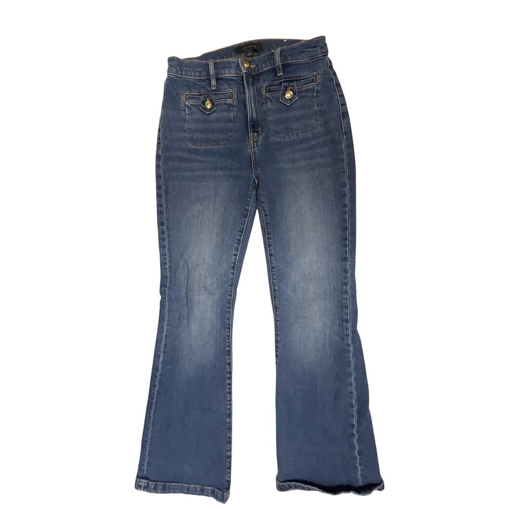Ann Taylor Womens High Rise Flare Jeans Blue Medium Wash Sailor Button Pocket 0